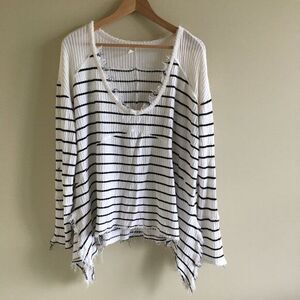 Free People‎ Slouchy Striped Fringe Top Tunic Sz M